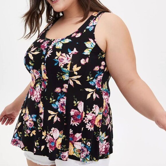 TORRID 1 Plus Size Super Soft Scoop Neck Button Front Fit and Flare Tank Floral - Picture 3 of 14